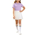 thumbnail image 1 of Daiosportswear Girls 3 Piece School Uniform Set, Short Sleeve Polo High Waist Pleated Skirt Rainbow Striped Knee Socks for 3-16Y Purple 9-10 Years, 1 of 9
