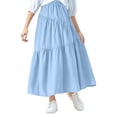 thumbnail image 1 of Daiosportswear Girls' Maxi Skirts with Pockets Tiered Elastic Waist Long Flowy Swing Ruffle Pleated Casual Skirts Light Blue, 1 of 4