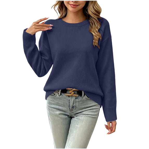 Daiosportswear Girls Sweater for Teen Girls Solid Soft Cable Knit Crew Neck Long Sleeve Pullover School Fall Outfits 2-15Y Navy