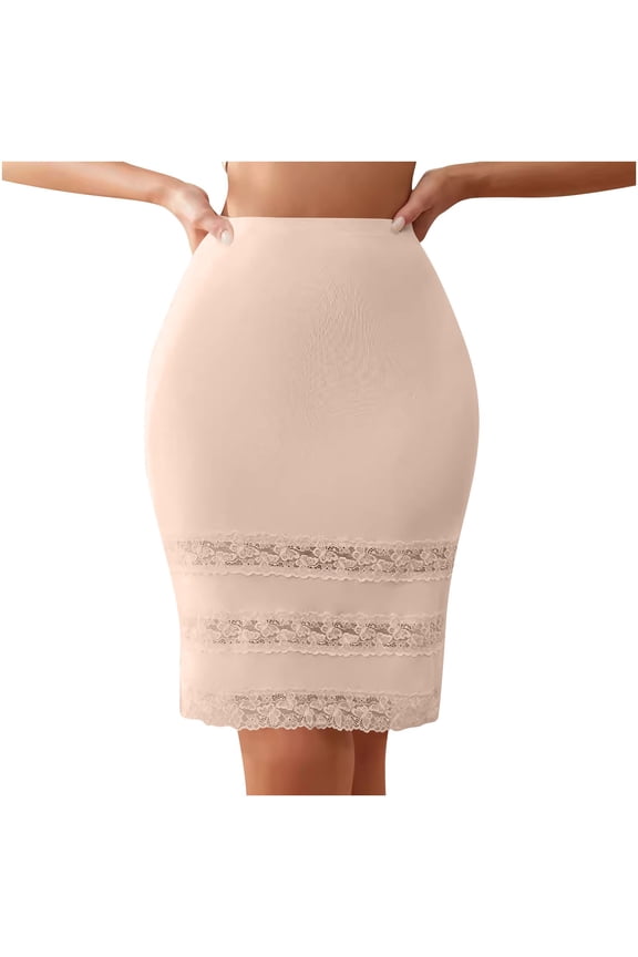 Half Slips for Women Underskirt Short Lace Trim Above Knee Half Slip Cover Up,Cover-Up for Women Beige L(L)