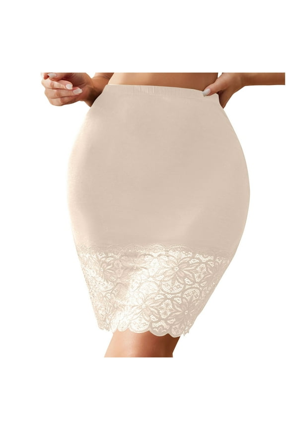Half Slips for Women Underskirt Short Lace Trim Above Knee Half Slip Cover Up,Cover-Up for Women Beige S(S)