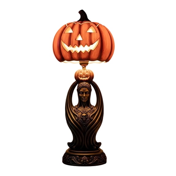 Daiosportswear Halloween Horror Pumpkin Lights,3.1x6.3in Resin Carved Lamps,Skeleton/Witch Designs,USB Powered,Warm LED Bulb,Replaceable Light,Party/Gothic Decor,Halloween Essential, Festive Lighting