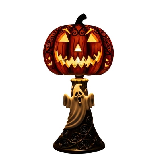 Daiosportswear Halloween Horror Pumpkin Lights,3.1x6.3in Resin Carved Lamps,Skeleton/Witch Designs,USB Powered,Warm LED Bulb,Replaceable Light,Party/Gothic Decor,Halloween Essential, Festive Lighting
