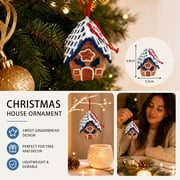 Daiosportswear Handmade Mini Gingerbread House Ornaments, Christmas Cottage Hanging Pendants with Red Ribbon, Seasonal Decor for Tree and Mantel