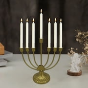 Daiosportswear Hanukkah Menorah Tree of Life with Gold Finish, 7-Branch Menorah Candle Holder, Gold Metal Menorah for Hanukkah Holiday Ceremony Candlelight Dinner Party