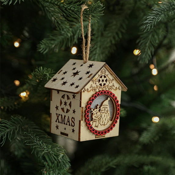 Daiosportswear LED Christmas Tree Ornaments, Wooden House Decor, Warm Ambiance Lights, Holiday Scene Arrangement, Indoor/Outdoor Use, Festive Decoration, 6.0\