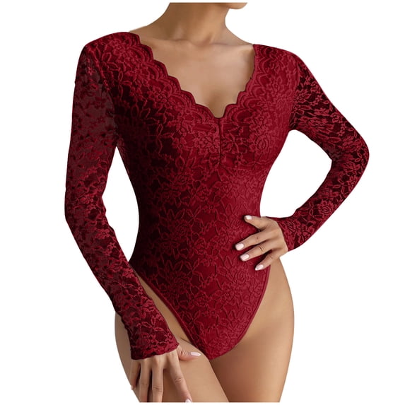 Daiosportswear Lace Bodysuit for Women Long Sleeve V Neck Body Suits,Shorts for Women