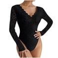 thumbnail image 1 of Daiosportswear Lace Bodysuit for Women Long Sleeve V Neck Body Suits，Shorts for Women, 1 of 7