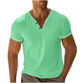 thumbnail image 1 of Daiosportswear Men'S Button V Neck Henley Shirt Basic Short Sleeve Fitted Lightweight Sport Athletic Tees Shirt Outfits Green M(M), 1 of 4