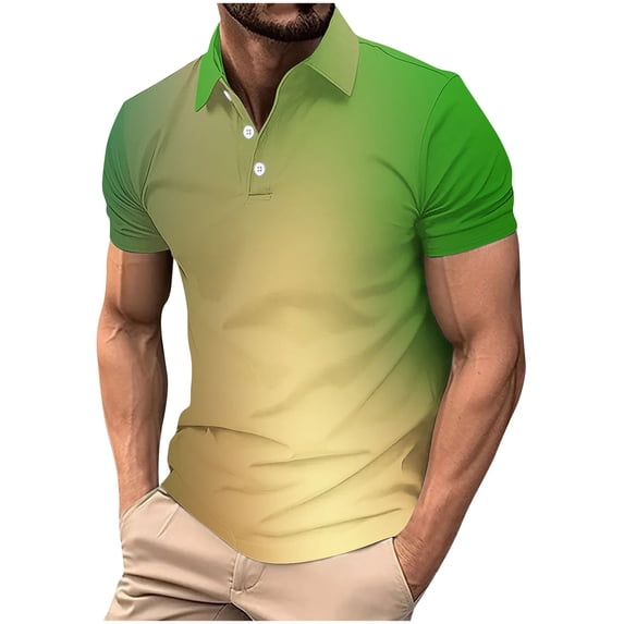 Daiosportswear Men'S Golf Polo Shirts Short Sleeve Striped Business Smart office Work Shirt Performance Collared Workout Top Green-D S(S)
