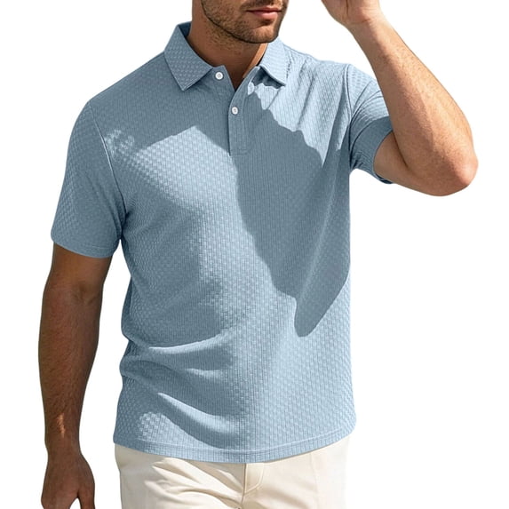 Daiosportswear Men'S Knit Polo Shirts Short Sleeve Slim Fit Textured Golf Shirt Summer Vacation T-Shirts Light Blue M(M)
