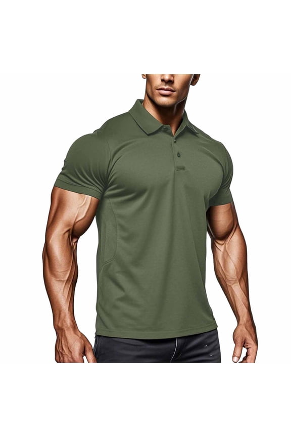 Men'S Polo Shirt Quick Dry Performance Short Sleeve Tactical Shirts Pique Jersey Golf Shirt Army Green S(S)