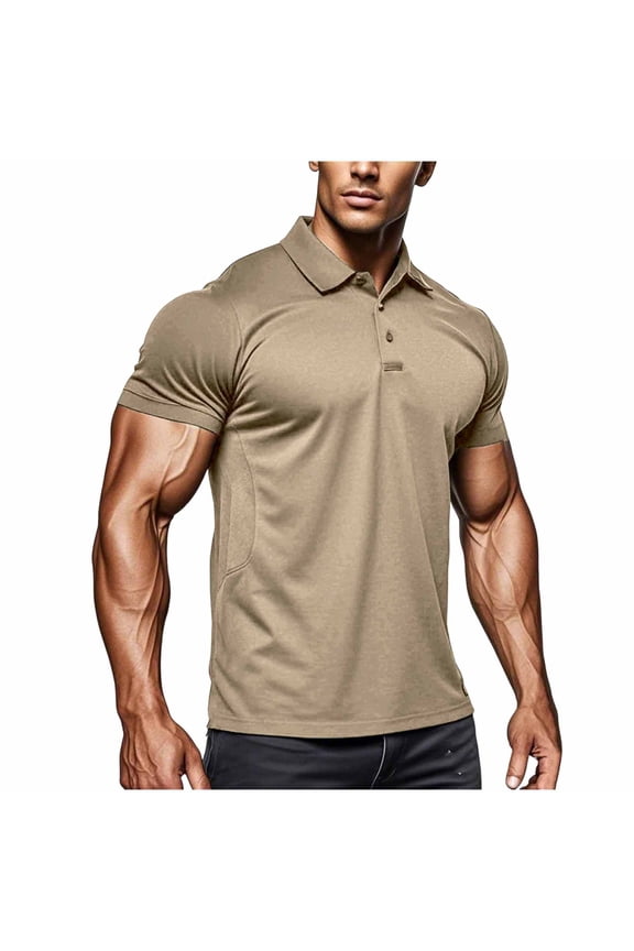 Men'S Polo Shirt Quick Dry Performance Short Sleeve Tactical Shirts Pique Jersey Golf Shirt Khaki S(S)