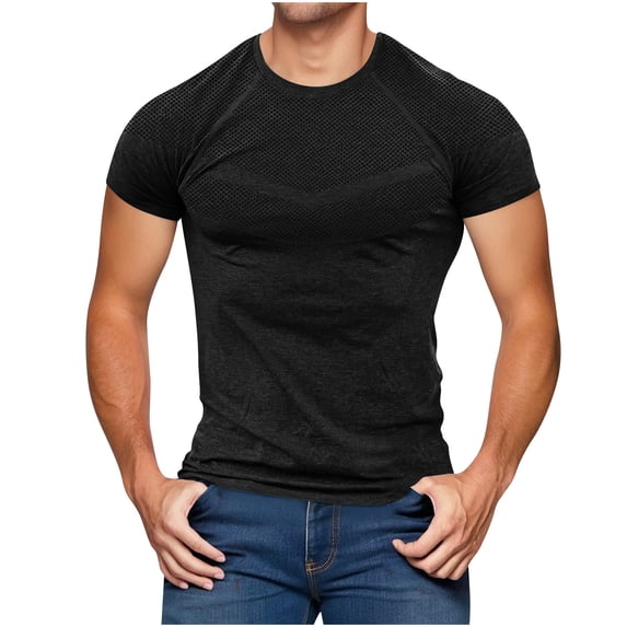 Daiosportswear Men'S T- Shirts Short Sleeve Crewneck Shirts Solid Textured Knit Pullover Tees Black L(L)