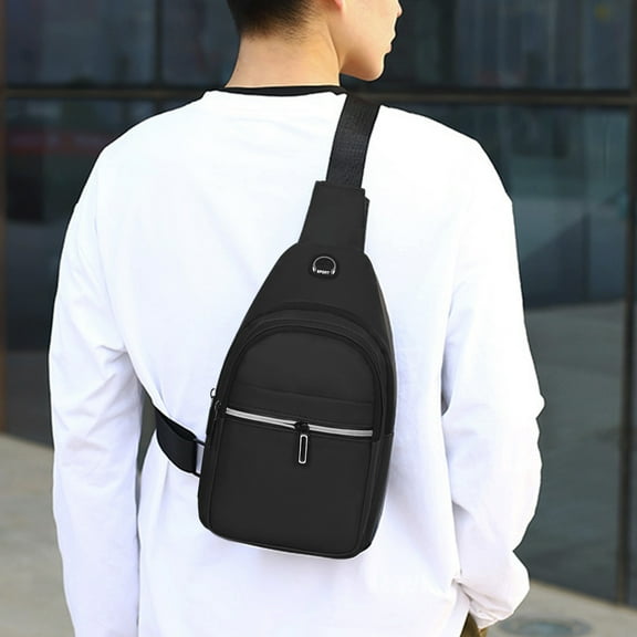 Daiosportswear Men Women Casual Crossbody Sling Bag with Multiple Zippered Compartments, Adjustable Strap, Headphone Hole, Black Gray, 11.8x6.7x2.4in