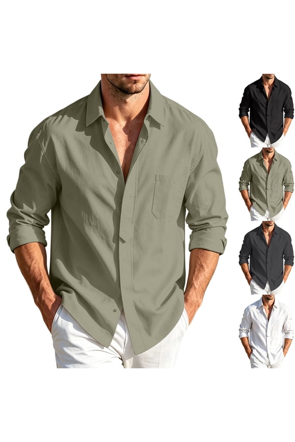 Men's Casual Button Down Shirts Long Sleeve Cotton Beach Wedding Shirt Summer Linen Shirt White XL