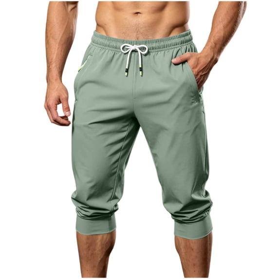 Daiosportswear Men's Drawstring Breathable Outdoor Capris with Zipper Pockets Green XXXXL