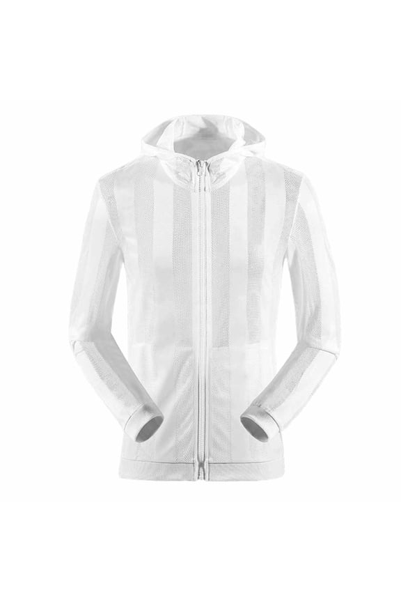 Men's Full-Zip Lightweight Mesh Hooded Jacket, Breathable and Quick-Drying Sportswear White XXXXXL