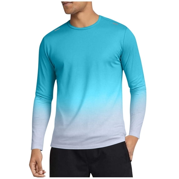 Daiosportswear Men's Gradient Athletic Shirts Long Sleeve T-Shirts Quick Dry Basic Tees Tops Sky Blue XXL(XXL)