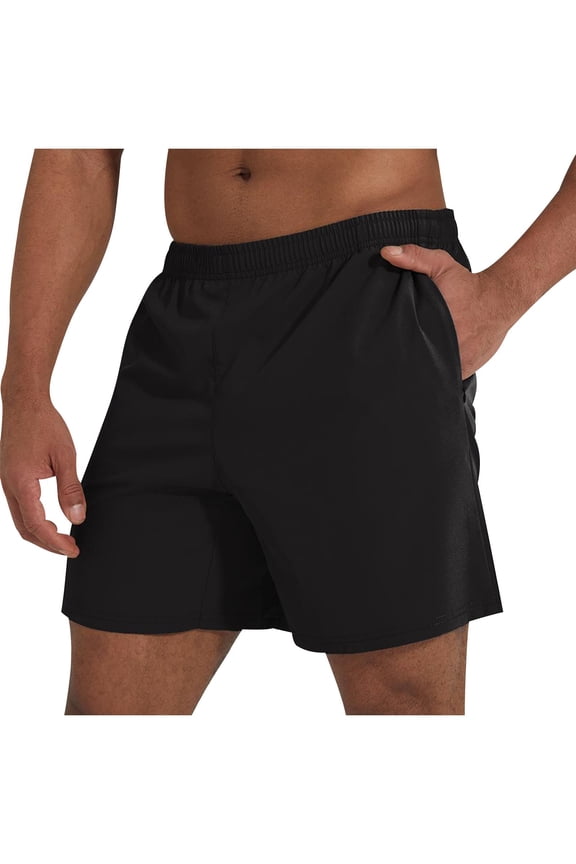 Men's Quick-Dry Athletic Shorts Elastic Waist with Side Pockets Straight Leg Workout Shorts Black S(S)