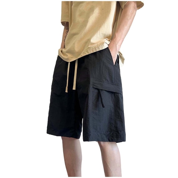 Daiosportswear Men's Solid Cargo Shorts Elastic Waist Drawstring Loose Fit Over Knee Casual Summer Shorts with Side Pocket Black XXXL(XXXL)