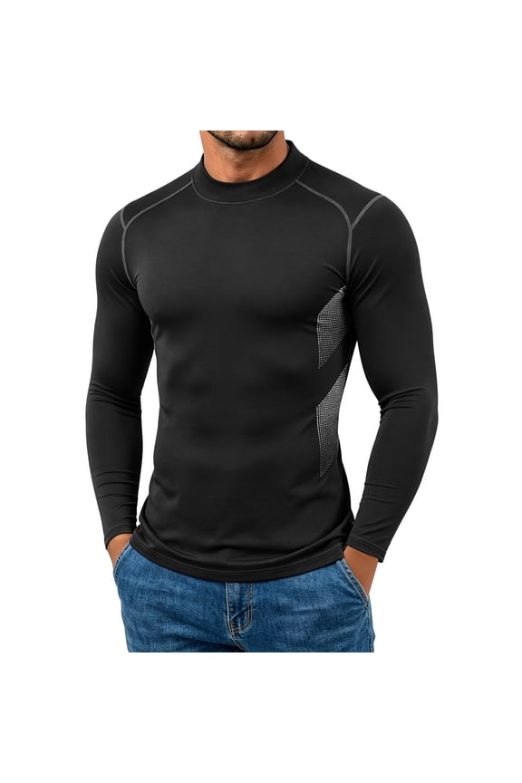Men's Solid Raglan Crew Neck Long Sleeve Milk Silk Fitness Base Layer Black-B M