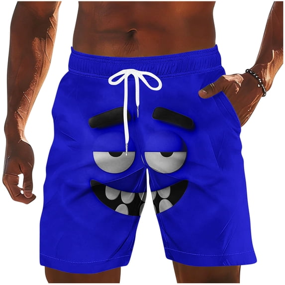 Daiosportswear Men's Summer Animal/Cartoon Print Board Shorts, Lightweight Quick-Dry Swimwear with Adjustable Drawstring Blue-M S(S)