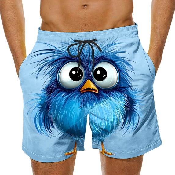 Daiosportswear Men's Summer Animal/Cartoon Print Board Shorts, Lightweight Quick-Dry Swimwear with Adjustable Drawstring Light Blue-A XL(XL)