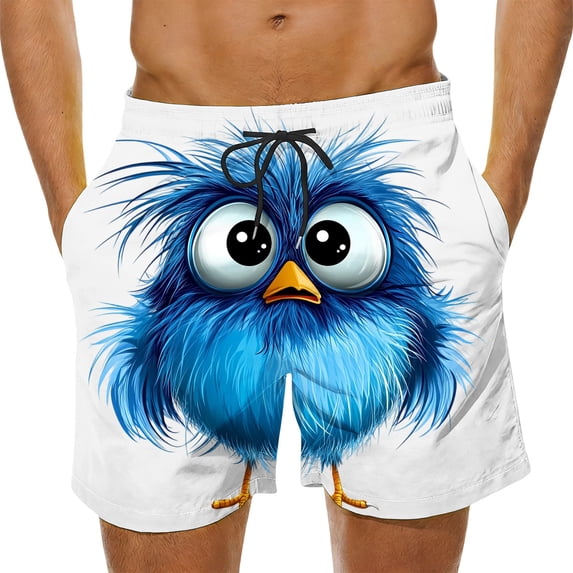Daiosportswear Men's Summer Animal/Cartoon Print Board Shorts, Lightweight Quick-Dry Swimwear with Adjustable Drawstring White-A XXXXXL(XXXXXL)