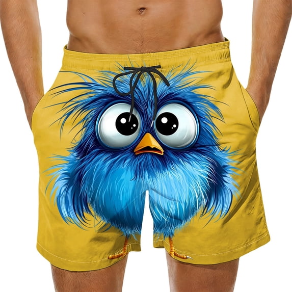 Daiosportswear Men's Summer Animal/Cartoon Print Board Shorts, Lightweight Quick-Dry Swimwear with Adjustable Drawstring Yellow-A XXXL(XXXL)