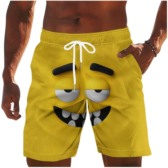 Daiosportswear Men's Summer Animal/Cartoon Print Board Shorts, Lightweight Quick-Dry Swimwear with Adjustable Drawstring Yellow-M L(L)