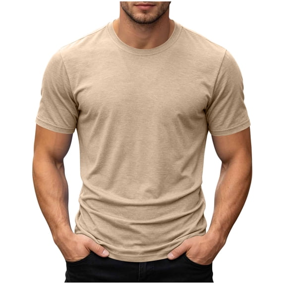 Daiosportswear Men's T Shirt Short Sleeve Classic Crew Neck T-Shirt Summer Basic Tee Shirts Khaki XL(XL)