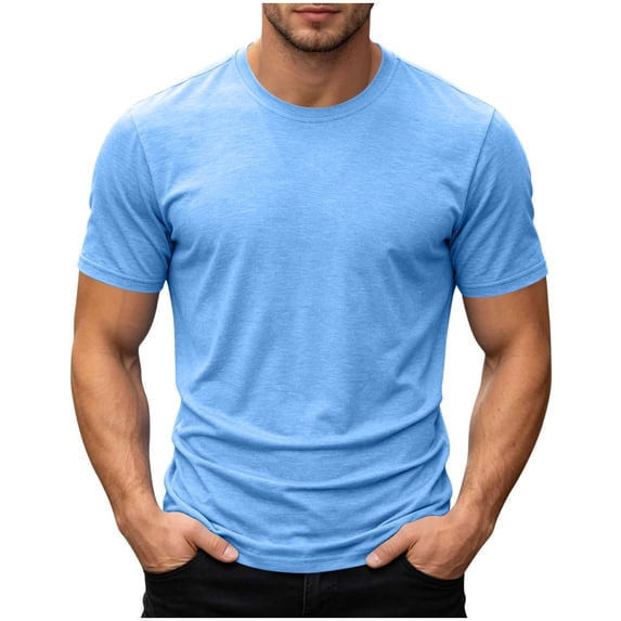 Daiosportswear Men's T Shirt Short Sleeve Classic Crew Neck T-Shirt Summer Basic Tee Shirts Light Blue S(S)