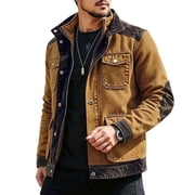 Daiosportswear Mens Vintage Patchwork Denim Jacket Multi Pocket Retro Casual Coat Yellow XXL