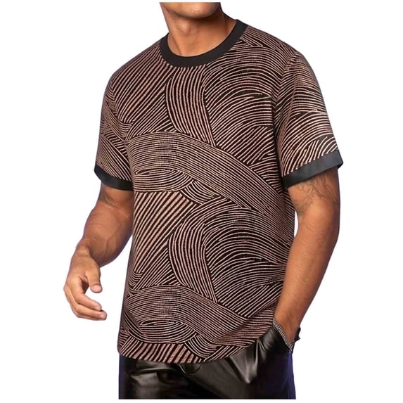 Daiosportswear Mens Short Sleeve Shirts - Waffle Texture Crew Neck Tshirts for Men Coffee-E XXL(XXL)