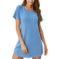 thumbnail image 1 of Daiosportswear Pajama for women Womens Nightgown Sleep Shirt Dress Satin Patchwork Short Sleeve Sleepwear with Pocket Blue-D 14(XL), 1 of 9