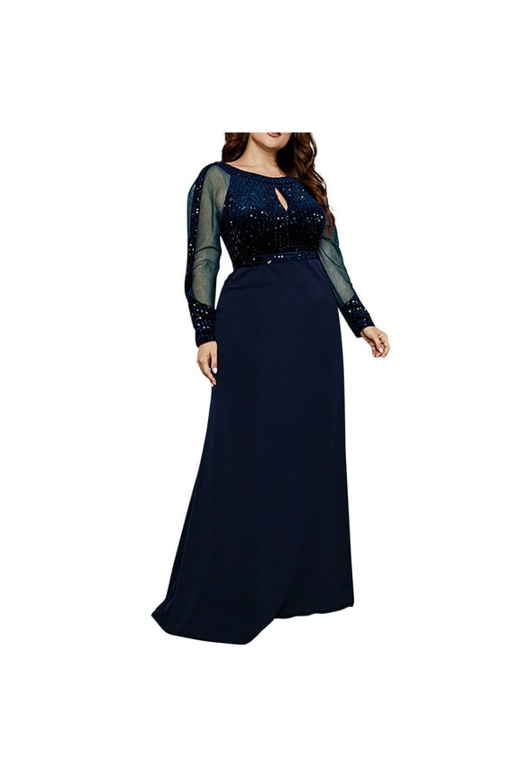 Plus Size Long Sleeve Sequin Evening Dress Glitter Mermaid Long Gown for Mother of the Bride Or Wedding Guest,Dresses for Women Dark Blue XXXXL(XXXXL)