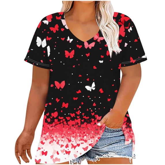 Daiosportswear Plus Size Women Butterflies Print Short Sleeve Tops,Womens Tops