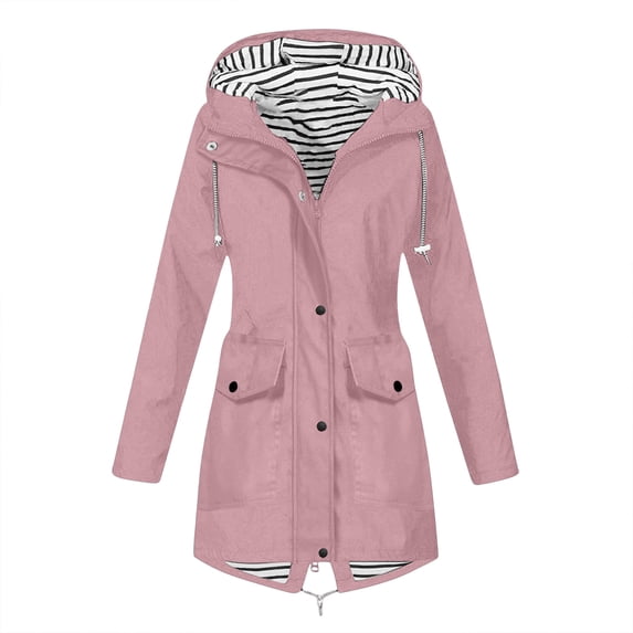 Daiosportswear Rain Jacket for Women Waterproof Hooded Trench Coats Lined Windbreaker Travel Outdoor Raincoat Pink-C