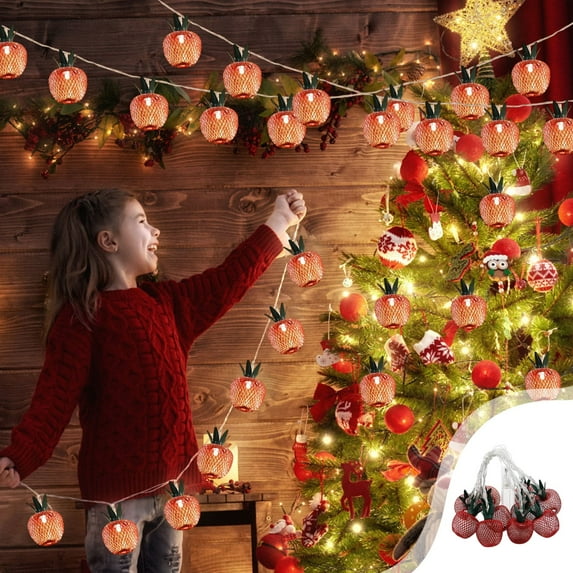 Daiosportswear Red Apple String Lights,65in Vintage Battery-Powered Lights,Plastic,10 Lights,Ambient Room Decor,Christmas/Birthday/Wedding Use,No Outlet Needed,Festive Ambiance,for Gatherings