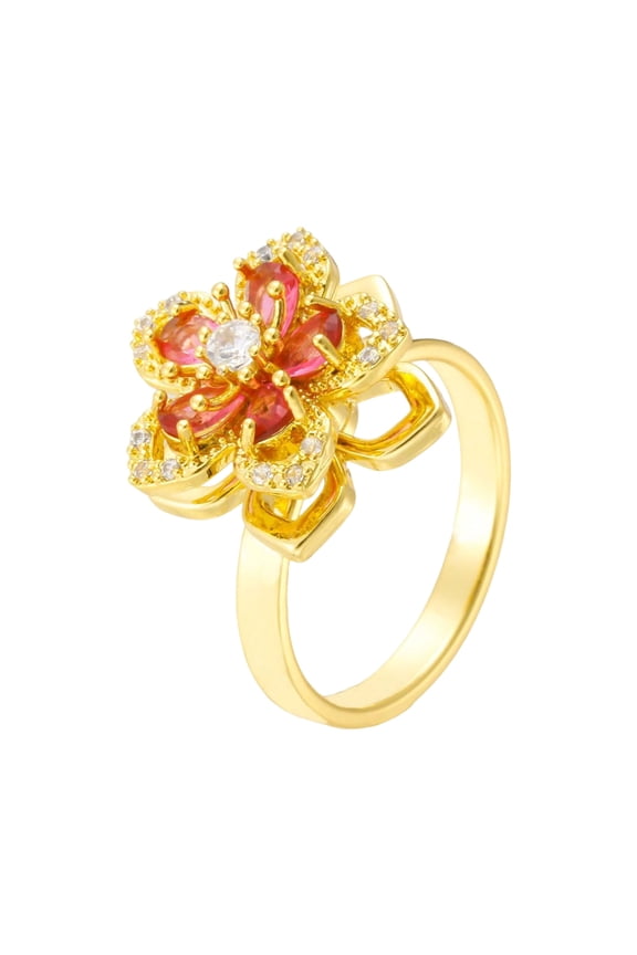 Ring for Women Flower Ring Rotatable Crystal Flower Ring Adjustable Spinning Fidget Ring Valentines Day Ideal Jewelry Gifts for Women