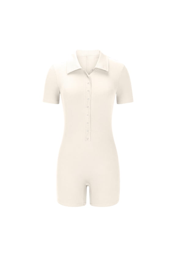 Rompers for Women Button Up Bodycon Short Sleeve Collared One Piece,Shorts for Women