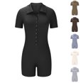 thumbnail image 1 of Daiosportswear Rompers for Women Button Up Bodycon Short Sleeve Collared One Piece,Shorts for Women, 1 of 5
