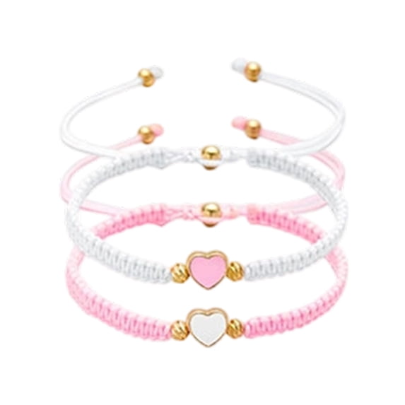 Daiosportswear Set of 2 Colorful Heart Beaded Matching Bracelets for Couples and Friendships Pinky Promise Heart Braided Leather Rope Bangle Wrist Adjustable Bracelets Valentines Gifts
