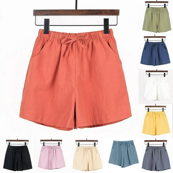 Daiosportswear Shorts for Womens Loose Elastic Drawstring Summer Beach Bermuda Pocketed Shorts Yellow 10(XL)