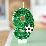 Daiosportswear Soccer Birthday Candle 9th Soccer Cake Topper Decor Nine Year Candles Green Glitter Number 9 for Cupcake Topper Decorations Birthday Party Kids Adults