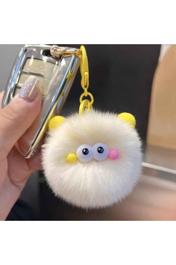 Soft Velvet Mini Car Keychain Pendant Ornaments, 3.1in Diameter, Adorable Ball Doll Design, Sky Blue, Keychain Accessory Gift for Women