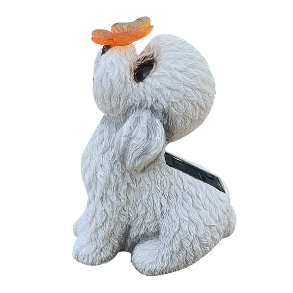Daiosportswear Solar Resin Puppy Ornament,Outdoor Garden Patio Decor,Weather-Proof,Hand-Painted,Anti-Fade Coating,Cute Yard Statue,Balcony/Backyard Use,Adorable Gardening Decoration,Solar-Powered