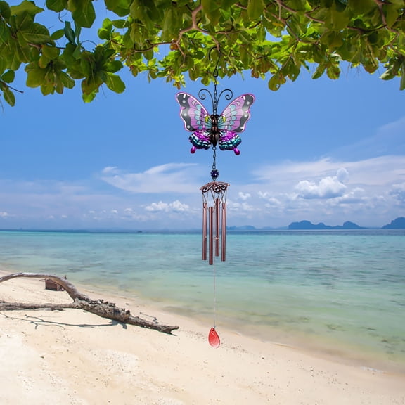 Daiosportswear Stained Glass Wind Chime,Metal Craft Aluminum Tube,30x6.3in,Iron/Glass,Hand-Painted Insect theme,Harmonic Tones,Weather-Resistant,Easy to Hang,Outdoor Decor,Nature-Inspired,Gift Idea