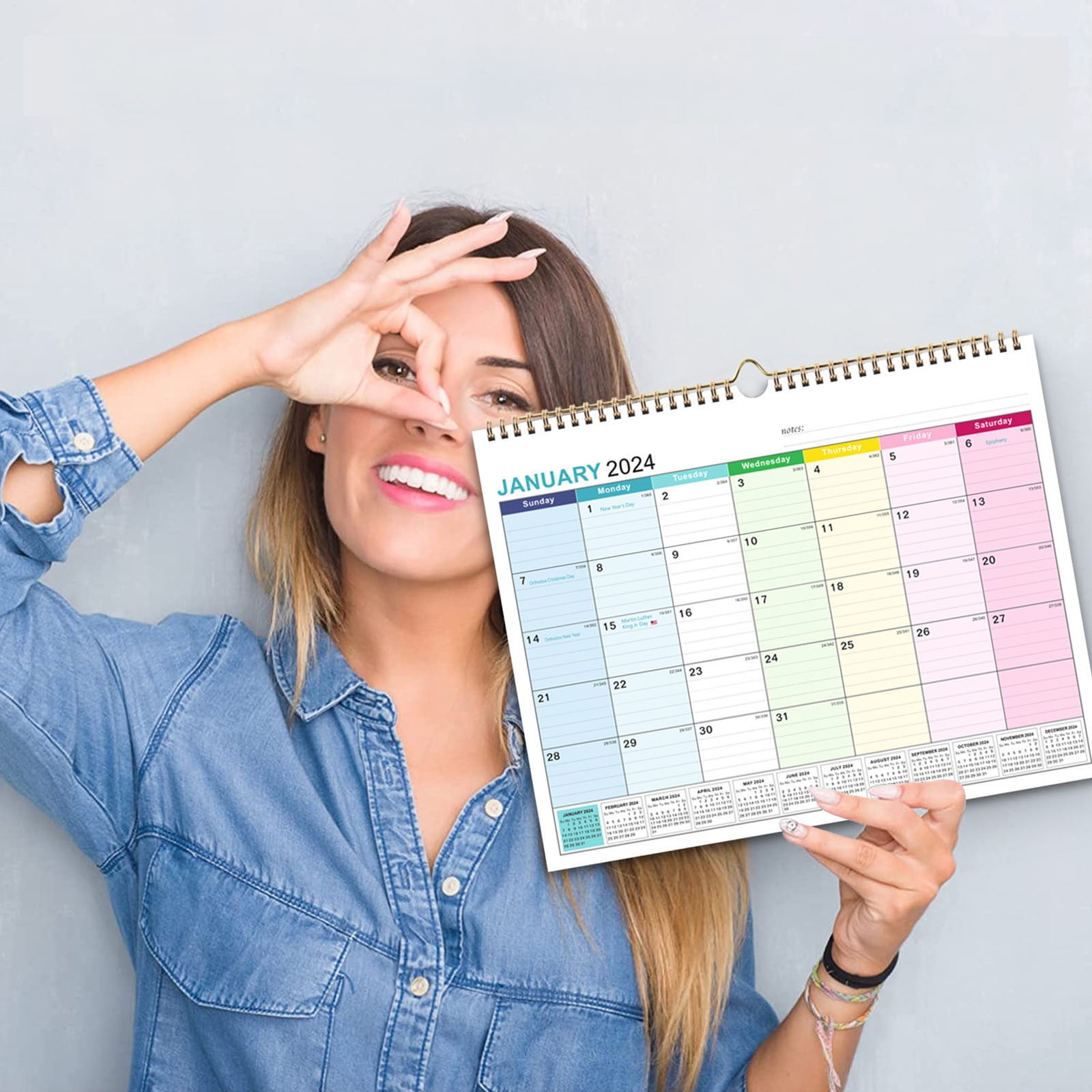 Daiosportswear Sturdy Double Wire Binding, Large Daily Blocks, 18 Month